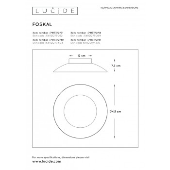 Lucide FOSKAL - zapuštěné stropní svítidlo - Ø 34,5 cm - LED - 1x12W 2700K - Mosaz 79177/12/01