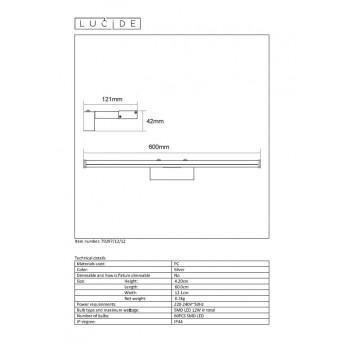 Lucide ONNO - koupelnové svítidlo nad zrcadlo - LED - 1x12W 3000K - IP44 - Chrom 79297/12/12