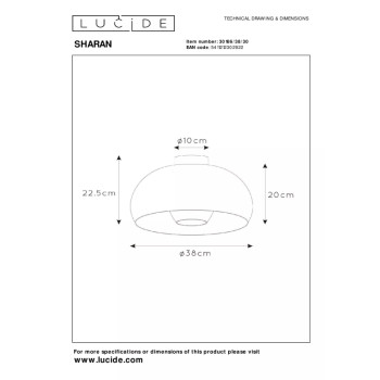 Lucide SHARAN stropní svítidlo Ø38cm E27/60W černé