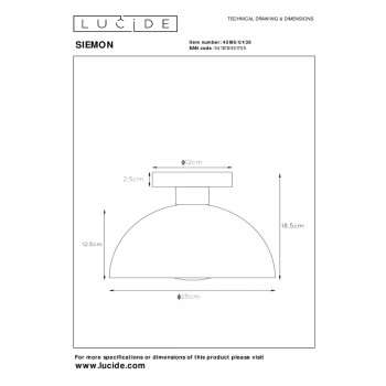 Lucide SIEMON stropní svítidlo E27/40W černé