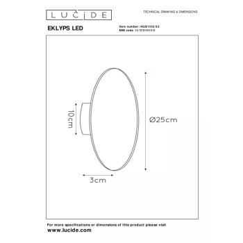 Lucide EKLYPS LED nástěnné svítidlo Ø25cm 8W 480LM zlaté