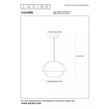 Lucide COOPER závěsné svítidlo Ø30 cm 1xE27 zlaté