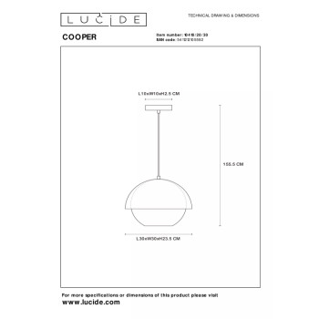 Lucide COOPER závěsné svítidlo Ø30 cm 1xE27 černé