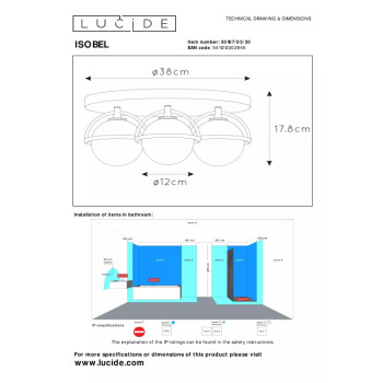 Lucide ISOBEL zapuštěné stropní svítidlo Ø38 cm 3xG9 IP44 černé