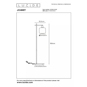 Lucide JOANET stojací lampa E27 černá