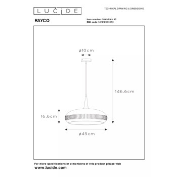 Lucide RAYCO závěsné svítidlo Ø45 cm 1xE27 černé