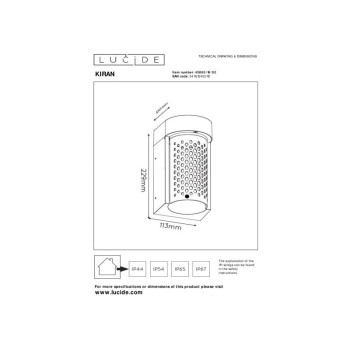 Lucide KIRAN venkovní nástěnné LED svítidlo 1x10W 2700K IP65 matná zlatá/mosazná