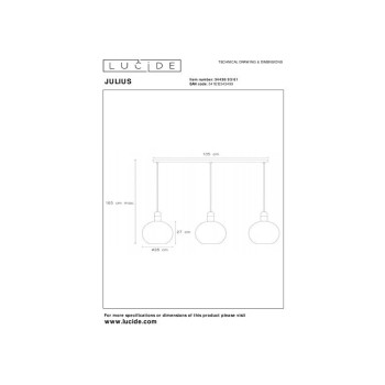 Lucide JULIUS závěsné stropní svítidlo 3xE27 opálová