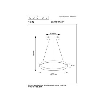 Lucide VIDAL závěsné stropní svítidlo Ø 58 cm 1x50W 2700K černá