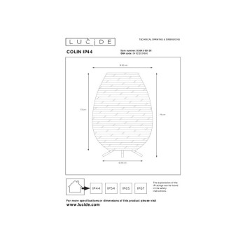 Lucide COLIN IP44 venkovní nabíjecí stojací lampa - baterie - LED Ø 50 cm 1x3W 3000K IP44 černá