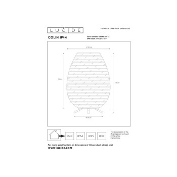 Lucide COLIN IP44 venkovní nabíjecí stojací lampa - baterie - LED Ø 50 cm 1x3W 3000K IP44 světlé dřevo