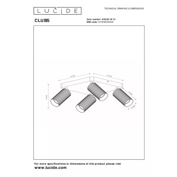 Stropní bodové svítidlo Lucide CLUBS - 4xGU10 - Bílé