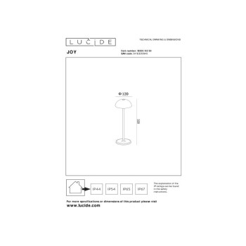 Lucide JOY venkovní dobíjecí stolní lampa ø 12 cm 1x1,5W 3000K IP54 černá