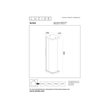 Lucide SLIGO venkovní nástěnné svítidlo 39,2 cm 1xE27 IP65 černá