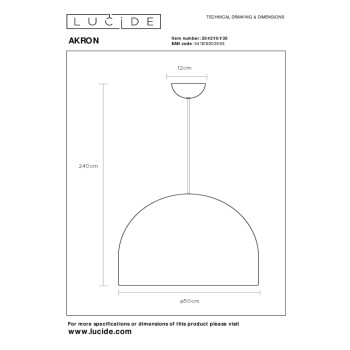 Lucide AKRON závěsné svítidlo Ø50 cm 1xE27 černé