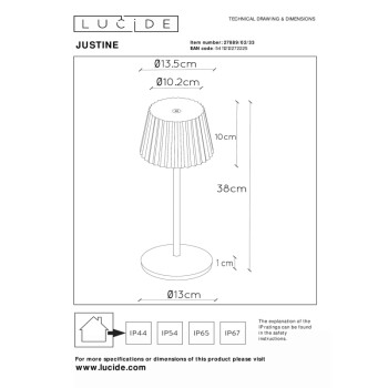 Dobíjecí stolní stmívatelná LED venkovní lampa Lucide JUSTINE - 1x2W 2700K – IP54 – S bezdrátovou nabíjecí podložk