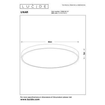 Lucide UNAR stmívatelné stropní svítidlo Ø 60 cm 1x60W 2700K bílé