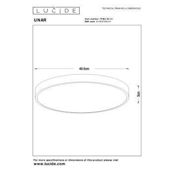 Lucide UNAR stmívatelné stropní svítidlo Ø 49,5 cm 1x36W 2700K bílé