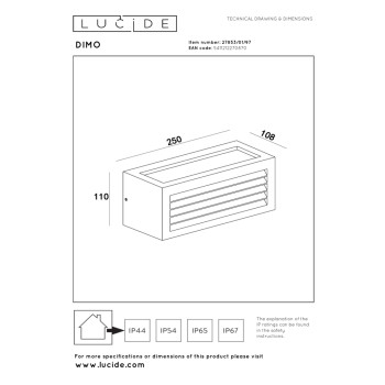 Lucide DIMO - nástěnné svítidlo venkovní - IP54 - Rezavě Hnědá, LUCIDE, TRENDY svítidla