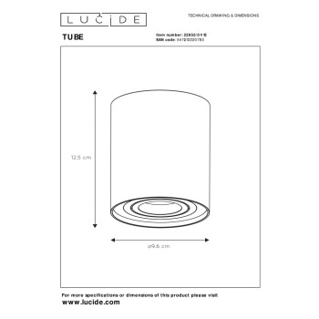Lucide TUBE - stropní svítidlo - Ø 9,6 cm - GU10 - Chrom, LUCIDE, TRENDY svítidla