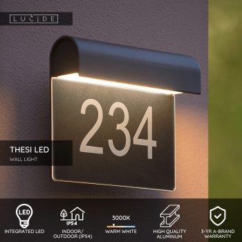 Lucide THESI LED - nástěnné svítidlo venkovní - LED - 1x6W 3000K - IP54 - Černá, LUCIDE, TRENDY svítidla