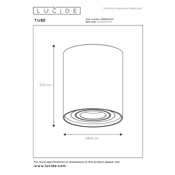 Lucide TUBE - stropní svítidlo - Ø 9,6 cm - GU10 - Bílá 22952/01/31, LUCIDE, TRENDY svítidla