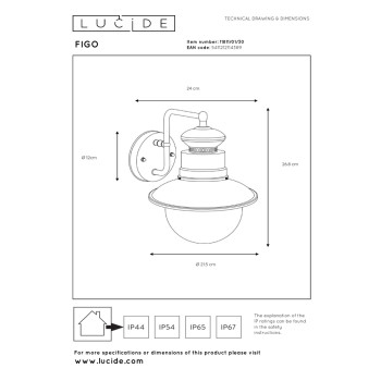 Lucide FIGO - nástěnné svítidlo venkovní - Ø 21,3 cm - IP44 - Černá 11811/01/30, LUCIDE, TRENDY svítidla