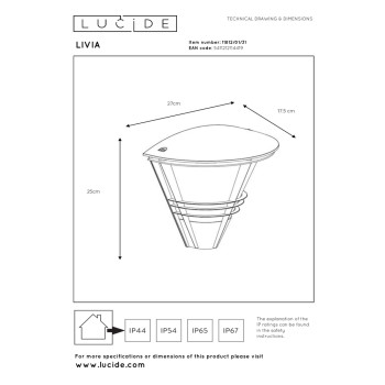 Lucide LIVIA - nástěnné svítidlo venkovní - IP44 - Bílá 11812/01/31, LUCIDE, TRENDY svítidla