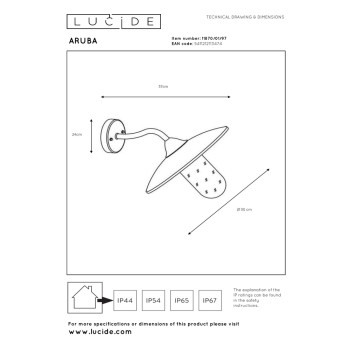 Lucide ARUBA - nástěnné svítidlo venkovní - Ø 30 cm - IP44 - Rezavě Hnědá 11870/01/97, LUCIDE, TRENDY svítidla