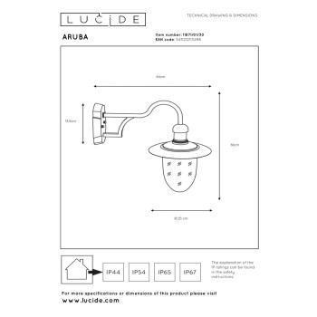 Lucide ARUBA - nástěnné svítidlo venkovní - Ø 25 cm - IP44 - Černá 11871/01/30, LUCIDE, TRENDY svítidla