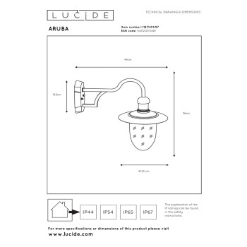 Lucide ARUBA - nástěnné svítidlo venkovní - Ø 25 cm - IP44 - Rezavě Hnědá 11871/01/97, LUCIDE, TRENDY svítidla