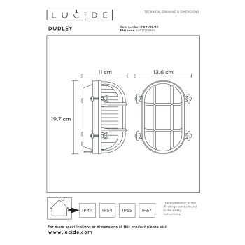 Lucide DUDLEY venkovní nástěnné svítidlo Oval IP65 E27/60W černá, LUCIDE, TRENDY svítidla