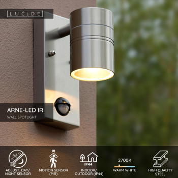 Lucide ARNE-LED - přisazené bodové svítidlo venkovní - Ø 6,3 cm - LED - GU10 - 1x5W 2700K - IP44 - Chrom 14866/05/12, LUCIDE, TRENDY svítidla