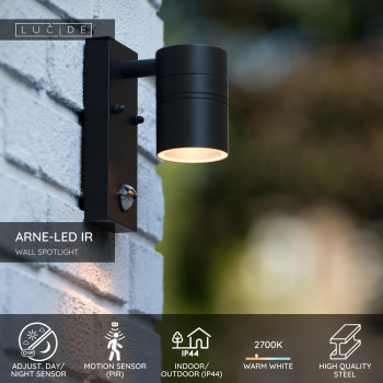 Lucide ARNE-LED - přisazené bodové svítidlo venkovní - Ø 6,3 cm - LED - GU10 - 1x5W 2700K - IP44 - Černá 14866/05/30, LUCIDE, TRENDY svítidla