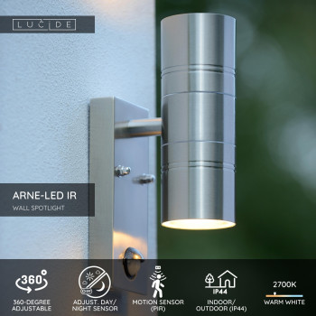Lucide ARNE-LED - přisazené bodové svítidlo venkovní - Ø 6,3 cm - LED - GU10 - 2x5W 2700K - IP44 - Chrom 14866/10/12, LUCIDE, TRENDY svítidla