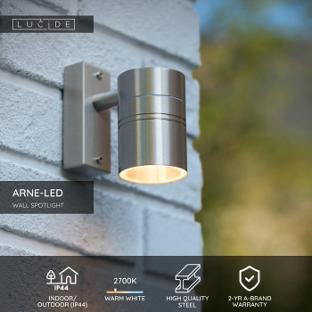 Lucide ARNE-LED - přisazené bodové svítidlo venkovní - Ø 6,3 cm - LED - GU10 - 1x5W 2700K - IP44 - Chrom 14867/05/12, LUCIDE, TRENDY svítidla