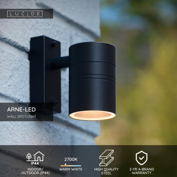Lucide ARNE-LED - přisazené bodové svítidlo venkovní - Ø 6,3 cm - LED - GU10 - 1x5W 2700K - IP44 - Černá 14867/05/30, LUCIDE, TRENDY svítidla