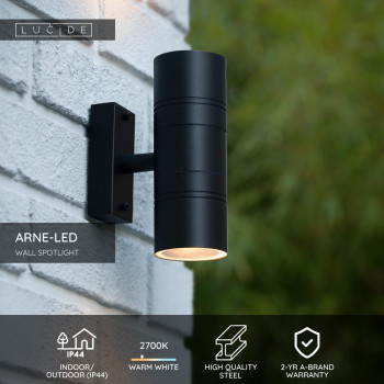 Lucide ARNE-LED - přisazené bodové svítidlo venkovní - Ø 6,3 cm - LED - GU10 - 2x5W 2700K - IP44 - Černá 14867/11/30, LUCIDE, TRENDY svítidla