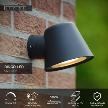 Lucide DINGO-LED - nástěnné svítidlo venkovní - stmívatelné - GU10 - 1x5W 3000K - IP44 - Černá 14881/05/30, LUCIDE, TRENDY svítidla
