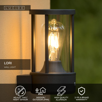 Lucide LORI - nástěnné svítidlo venkovní - IP44 - Černá 14893/01/30, LUCIDE, TRENDY svítidla