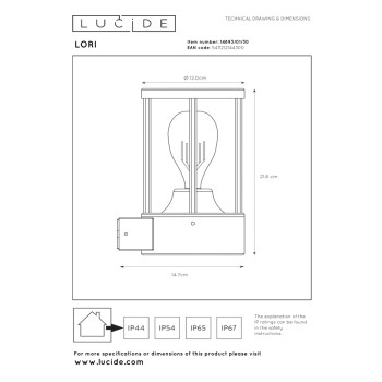 Lucide LORI - nástěnné svítidlo venkovní - IP44 - Černá 14893/01/30, LUCIDE, TRENDY svítidla