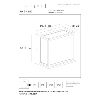 Lucide SINGA LED - nástěnné svítidlo venkovní - LED - 1x9,6W 2700K - IP54 - Černá 15801/10/30, LUCIDE, TRENDY svítidla