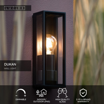 Venkovní nástěnné svítidlo DUKAN E27/40W černé, LUCIDE, TRENDY svítidla
