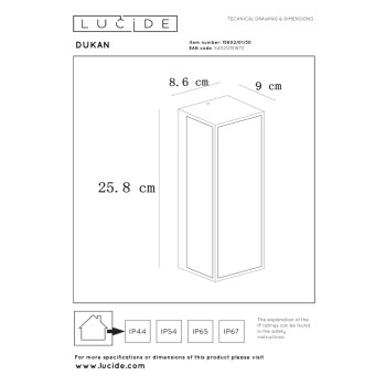 Venkovní nástěnné svítidlo DUKAN E27/40W černé, LUCIDE, TRENDY svítidla