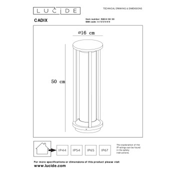 CADIX venkovní osvětlení 50cm E27/max 15W led černá, LUCIDE, TRENDY svítidla