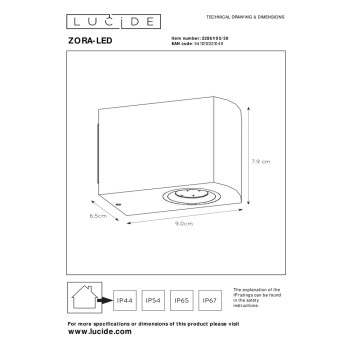 Lucide ZORA-LED - přisazené bodové svítidlo venkovní - stmívatelné - GU10 - 1x5W 3000K - IP44 - Černá 22861/05/30, LUCIDE, TRENDY svítidla