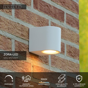 Lucide ZORA-LED - přisazené bodové svítidlo venkovní - stmívatelné - GU10 - 1x5W 3000K - IP44 - Bílá 22861/05/31, LUCIDE, TRENDY svítidla