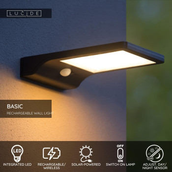 Lucide BASIC - nástěnné svítidlo venkovní - LED - 1x3W 2700K - IP44 - Černá 22862/04/30, LUCIDE, TRENDY svítidla