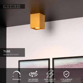 TUBE Spot GU10 hranaté 9.6/9.6/12.5cm mat zlatá, LUCIDE, TRENDY svítidla