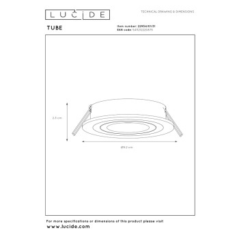 Lucide TUBE - podhledové svítidlo - Ø 9 cm - GU10 - Bílá 22954/01/31, LUCIDE, TRENDY svítidla